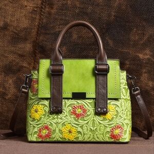 Jonature Bonded Cow Leather Floral Embossed Tote Bag